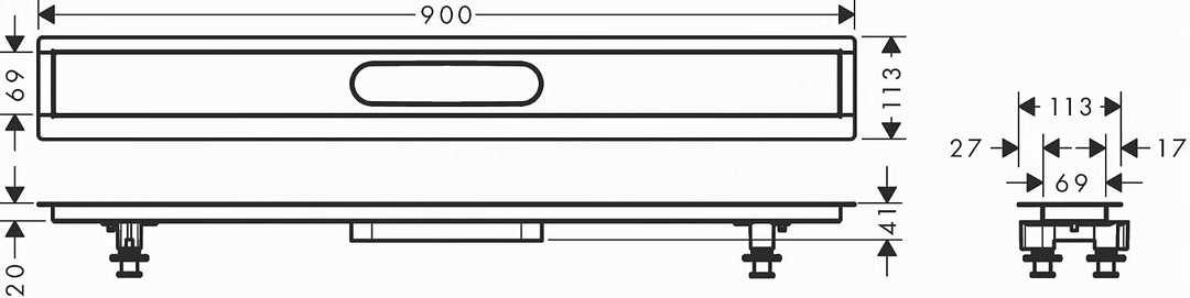 hansgrohe Installationsset 900mm RainDrain für hansgrohe Duschrinnen Fertigsets (RainDrain Rock und