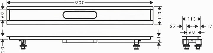 hansgrohe Installationsset 900mm RainDrain für hansgrohe Duschrinnen Fertigsets (RainDrain Rock und