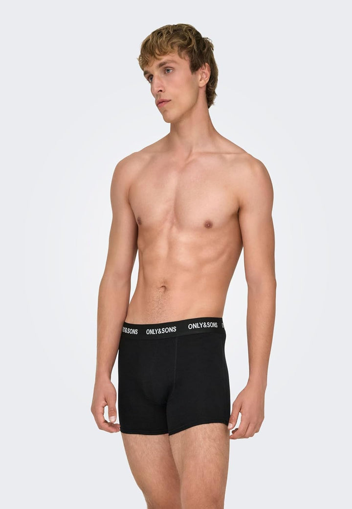 Only & Sons Male Shorts ONSFITZ 7-Pack Boxershorts XS Black/Detail:black Waist & White Logo, XS Blac
