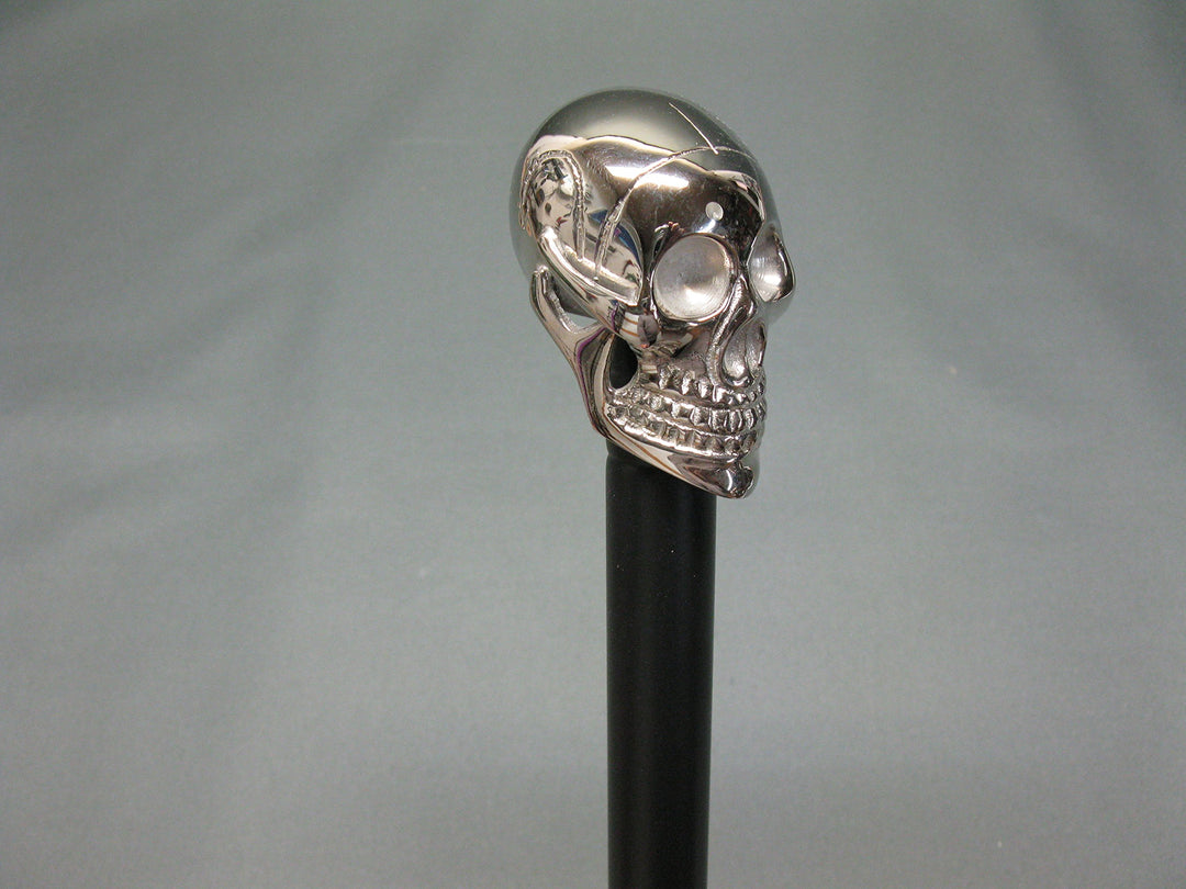 Edelstahl schwarz lackiert Gehstock Spazierstock Wanderstock 91cm Skull Totenkopf mit Metall Griff W
