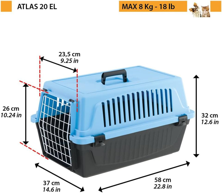 Ferplast Transportbox katze, Hundetransportbox kleine Hunde und Katzen bis 8 kg, Tür aus plastifizie