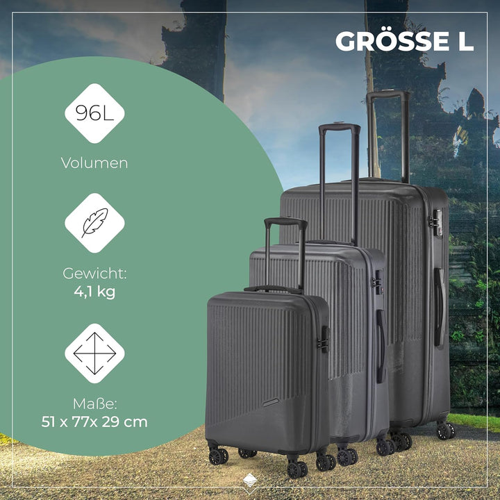 travelite 4-Rad Koffer Set 3 teilig Grössen L/M/S, Gepäck Serie BALI: ABS Hartschalen Trolleys mit T