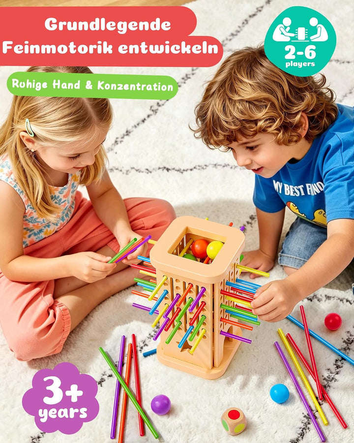 Montessori Spielzeug Holz Brettspiel ab 3–9 Jahre mit Stäbchen &amp; Ball | Holzspielzeug Kinder, Lernsp