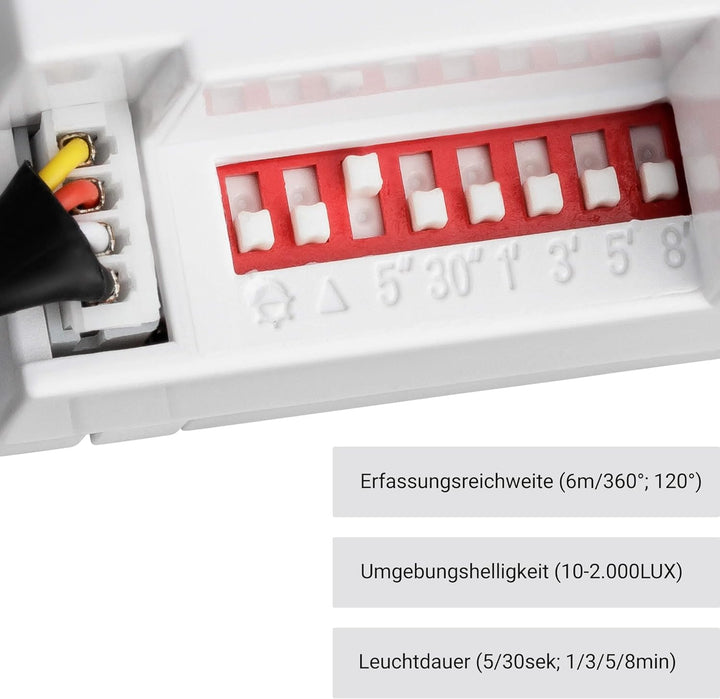 SEBSON® Mini Bewegungsmelder Innen - 4er Set - Unterputz Deckenmontage zum Einbauen programmierbar,
