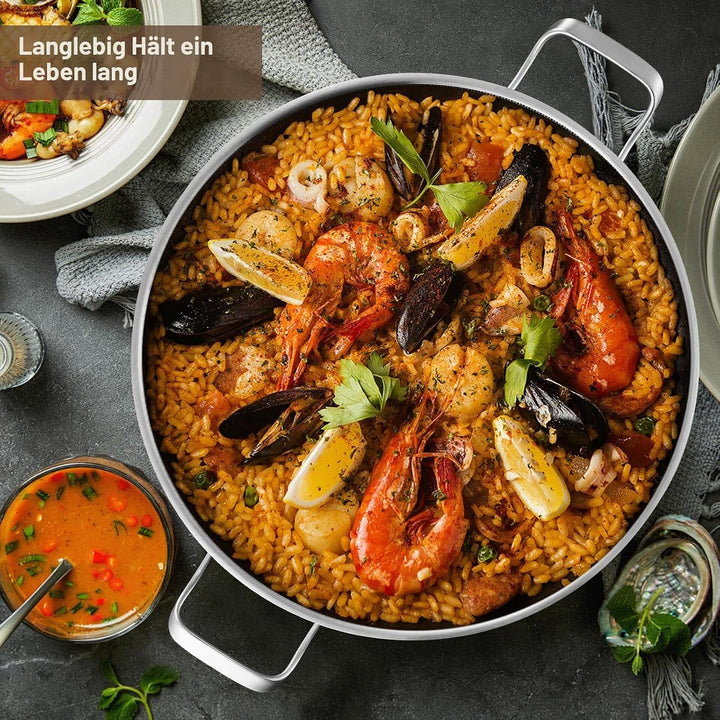 Paella Pfanne 36 cm 12 Pers – Antihaft | 316°C Hitzebest | PFOA-frei | Induktion | Gleichwärmevertei