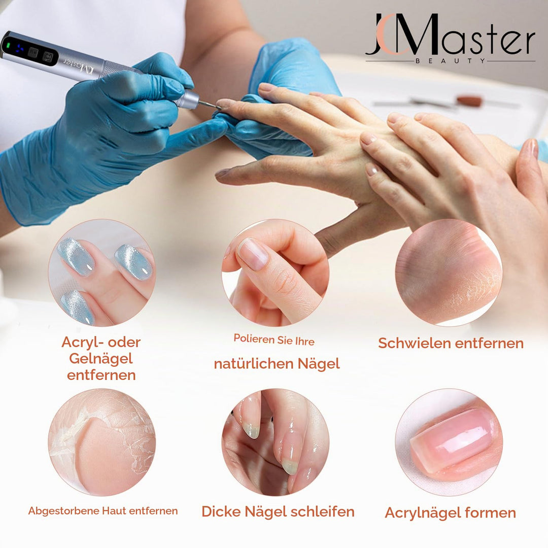 JCMaster Nagelfräser 11 in 1 für Gelnägel Acrylnägel, Kabellose Tragbare Nagelfeile für Anfänger und