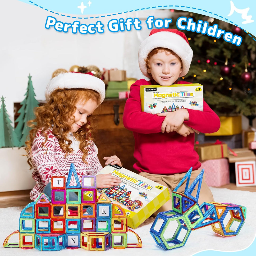 ECHOCUBE Magnetische Bauklötze für Kinder 116PC Set - Bauklötze, STEM Konstruktionsspielzeug mit leu