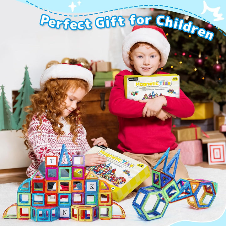 ECHOCUBE Magnetische Bauklötze für Kinder 116PC Set - Bauklötze, STEM Konstruktionsspielzeug mit leu