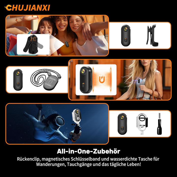 Multifunktions Mini Action Cam 1080P WiFi, Wasserdicht Bodycam Körperkamera Mini, Magnetisch Mini Ka