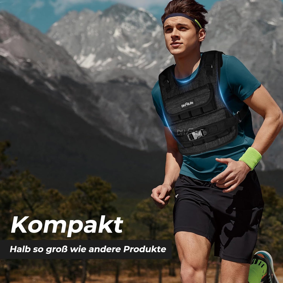 DH FitLife Verstellbare Gewichtsweste 10kg/20kg Kompakt u. Stabil zum Muskelaufbau u. Krafttraining