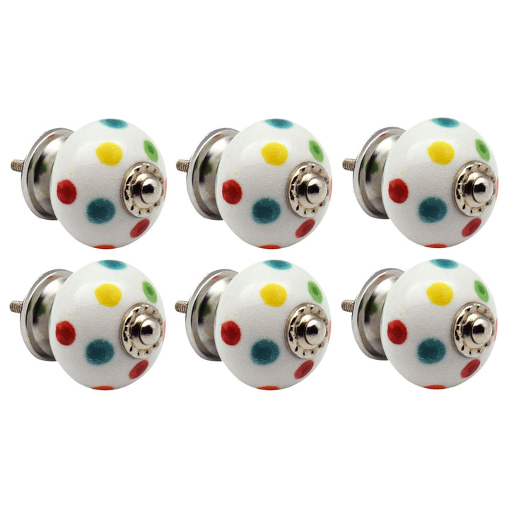 Nicola Spring Runde Keramikschrankknöpfe - Polka Dot - Pack Von 6