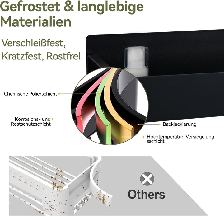 Duschablage ohne Bohren Schwarz, Duschregal Badregal ohne Bohren, 2 Stück Rostfreie Badezimmer Organ