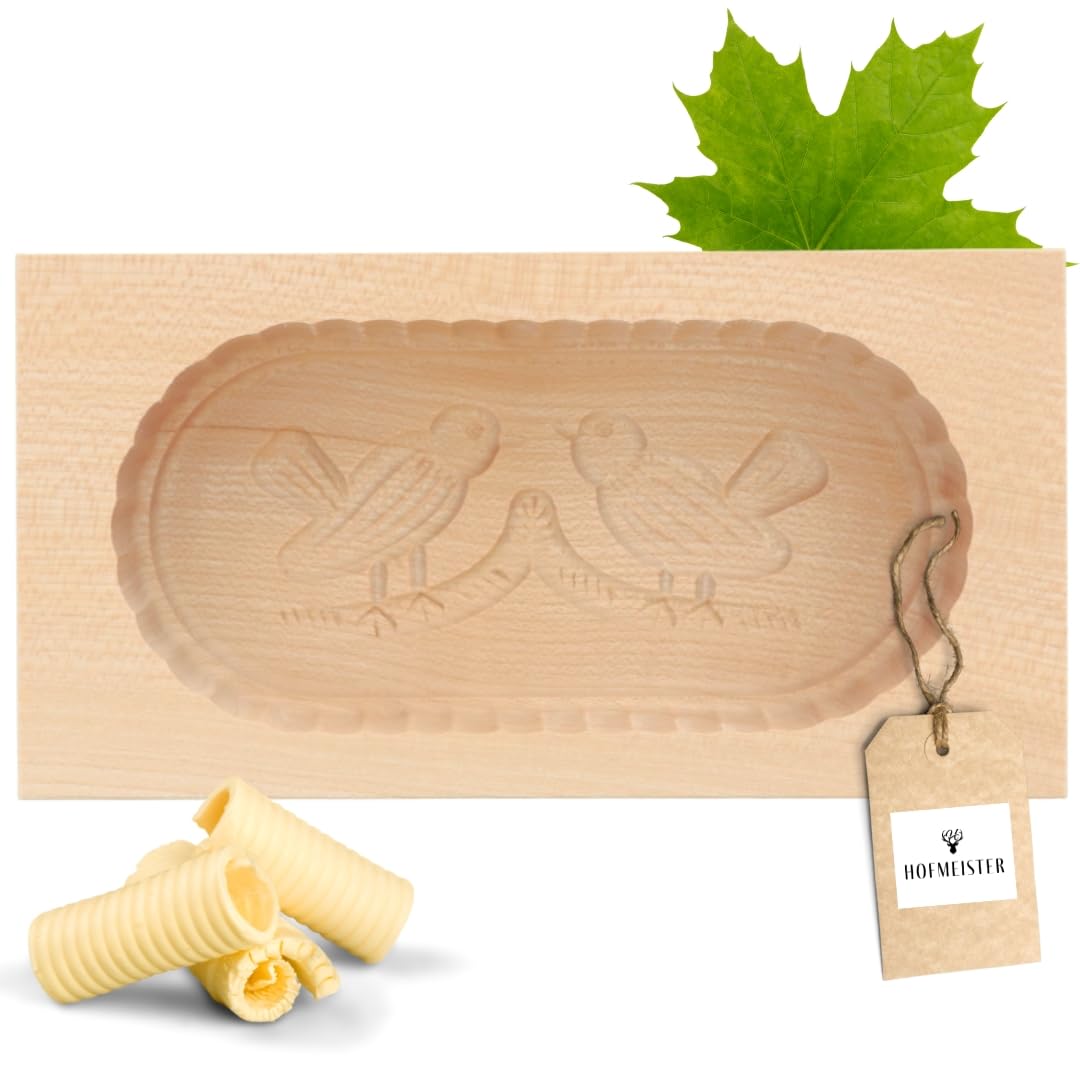 HOFMEISTER® Butterform, für 250 g Butter, 19 cm, 2 Vögel, handgeschnitzt in Deutschland, Butter-Form