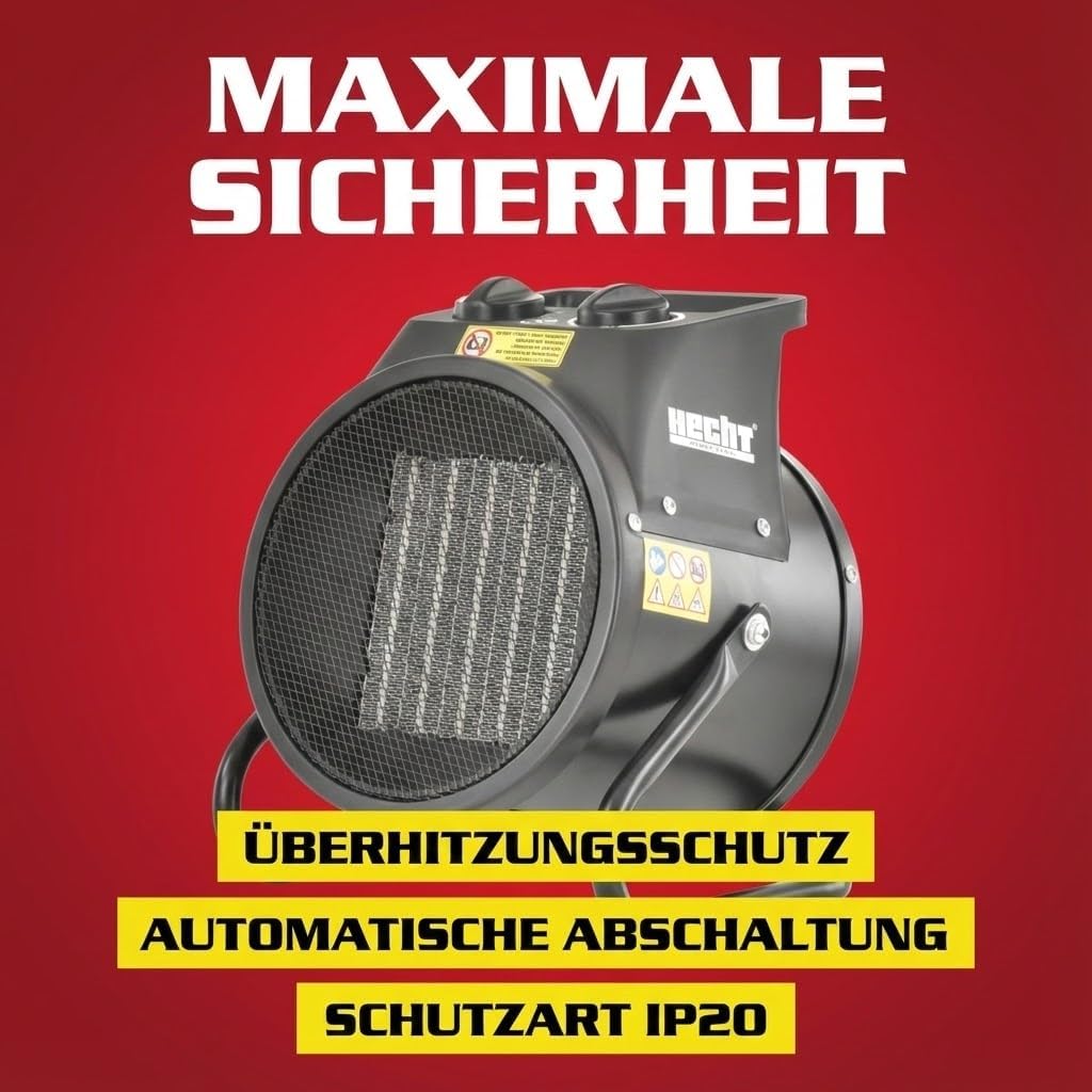 HECHT Keramik Heizstrahler (NEU) – Tragbare Heizer mit 2000W oder 3000 Watt – Thermostat – Überhitzu