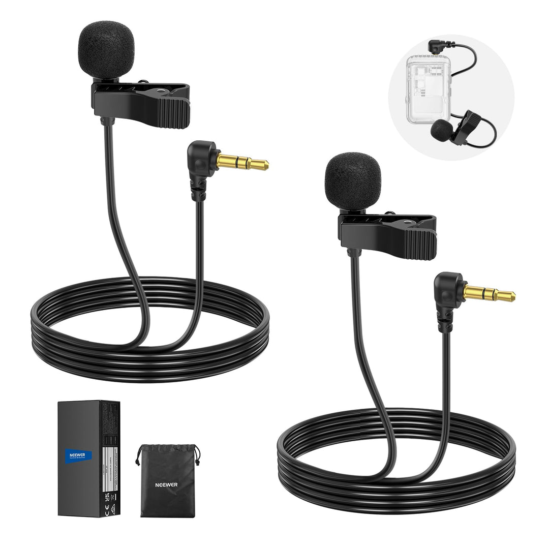 NEEWER Mini Lavalier Mic, 2er Pack, 2m Clip On kabelgebundenes Kondensator Ansteckmikrofon mit 3,5mm