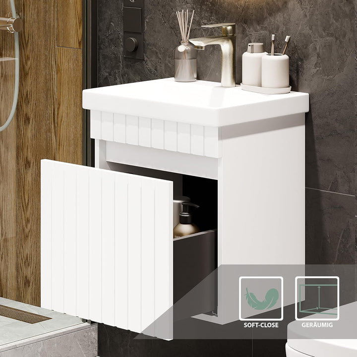 Planetmöbel Cosmia Badmöbel Set Waschbecken mit Unterschrank 50 x 60 x 35 cm Weiss, Armatur Badezimm