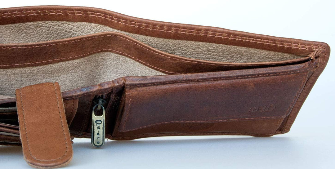 FLW Herren Hellbraun Echtleder Geldbörse Pedro mit RFID (Datenschutz)