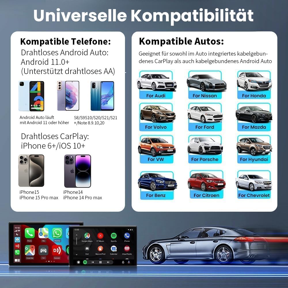 Carlinkit 5.0 Wireless Carplay und Wireless Android Auto 2air Adapter,2024 Upgrade 2 in 1 Wireless A