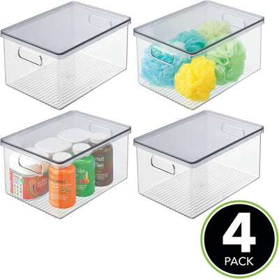 mDesign 4er-Set Bad Organizer – praktische Kosmetikaufbewahrung mit abnehmbaren Deckel – stapelbare