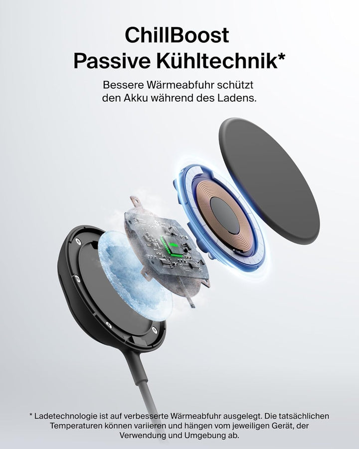 Belkin UltraCharge Wireless Charger mit Qi2 25W, Kompatibel mit MagSafe Ladegerät mit Passiver Kühlt