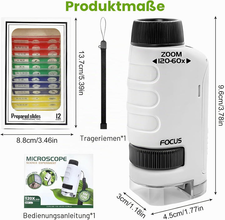 60-120X Handmikroskop, Digitales Mikroskop für Kinder, Taschenmikroskop Kinder mit Led Licht, Kinder