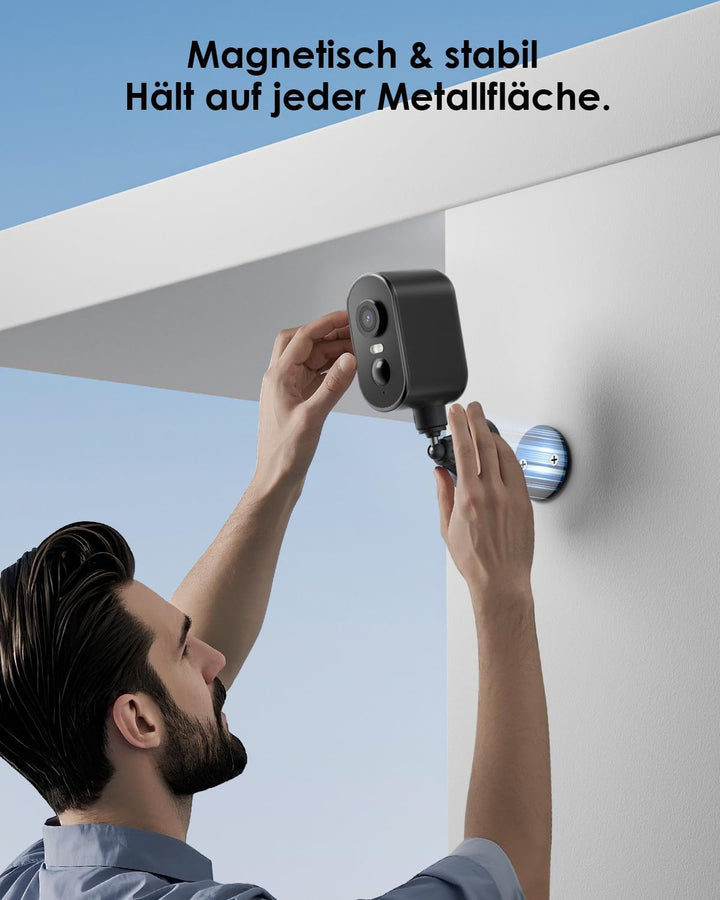 2K Überwachungskamera Aussen Akku, Magnetische Montage,Bewegungserkennung,WLAN Kabellose Überwachung