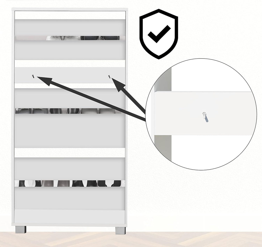 Casaria® Schuhschrank für 18 Paar Schuhe Schmal 115x60x25cm 3 Klappen Hoch Holz Geschlossen Kippsich