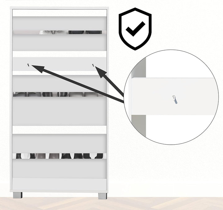 Casaria® Schuhschrank für 18 Paar Schuhe Schmal 115x60x25cm 3 Klappen Hoch Holz Geschlossen Kippsich