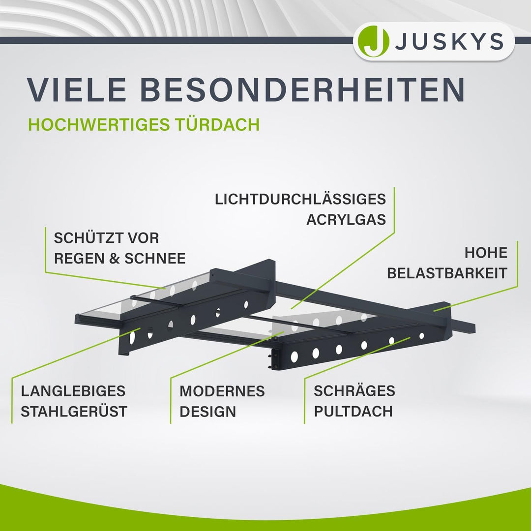 Juskys Vordach Haustür Überdachung 100x80cm aus Acrylglas & Stahl - Türvordach in Anthrazit - Dach f