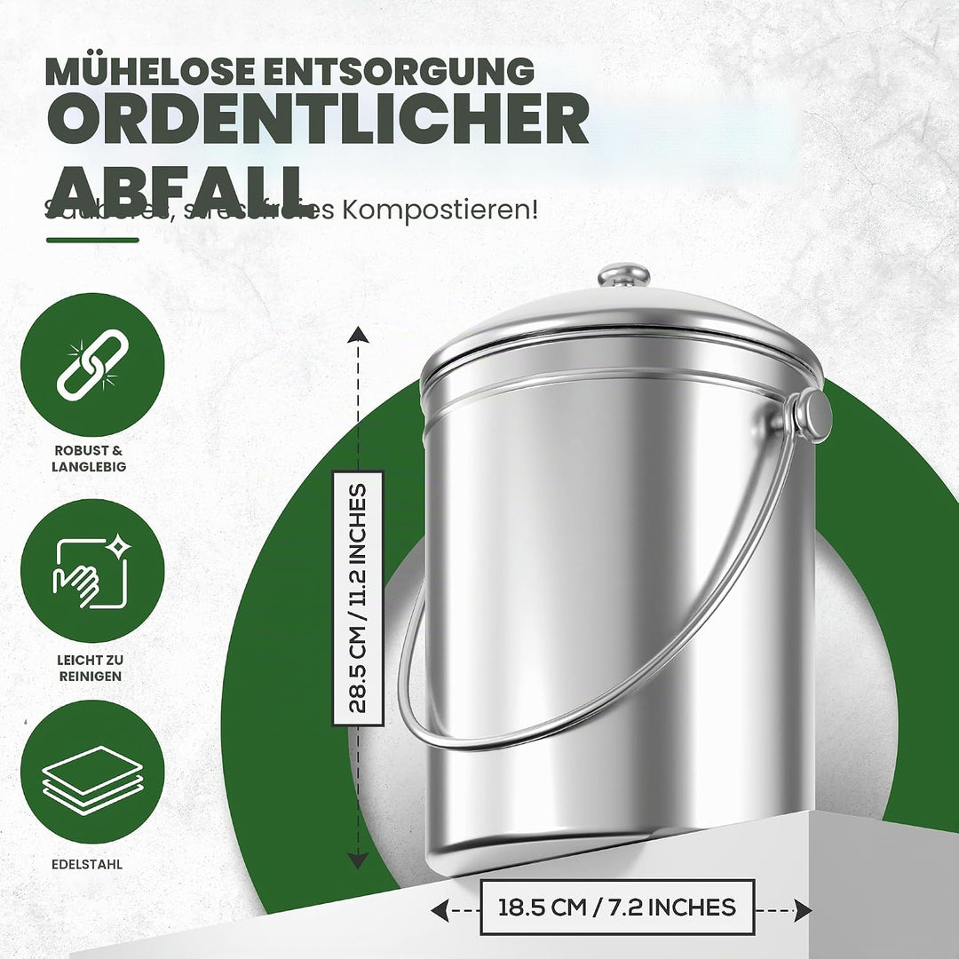 Premium-Qualität Edelstahl Kompostbehälter Komposteimer 1,3 Gallonen, Inklusive Kohlefilter - von Ut
