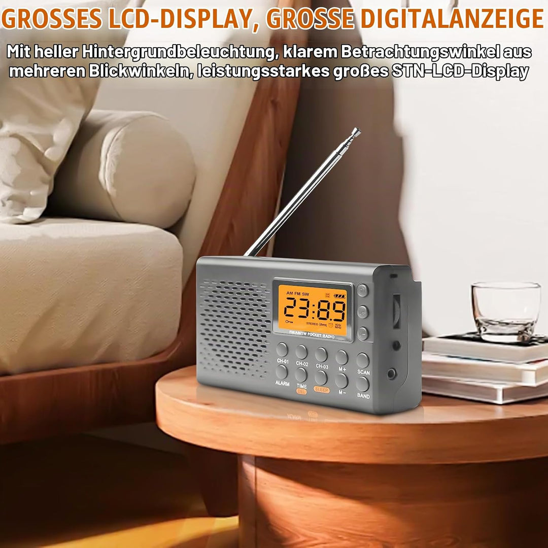 Tragbares Radio, AM,FM,SW Kofferradio mit LCD-Display, Batteriebetrieb, Eingebautem Lautsprecher Ala