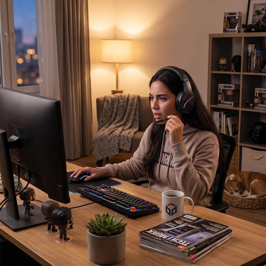 Kabelloses Gaming-Headset, Bt-Kopfhörer mit geringer Latenz und LED-Leuchten, Over-Ear-Headset mit M