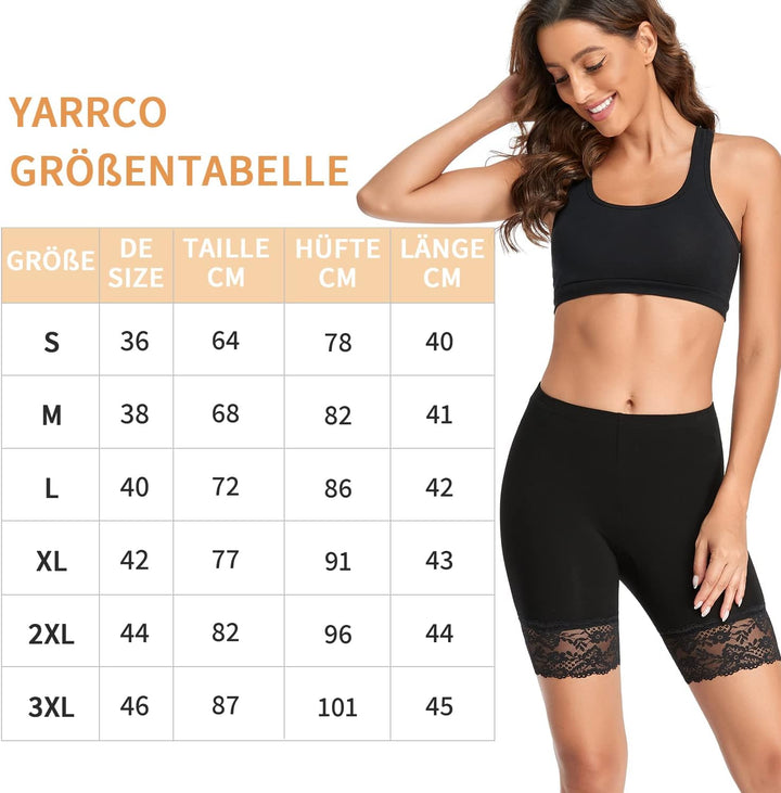 YARRCO Damen Unterhose Spitze Unter Rock Kurze Hose Unter Kleid Radlerhose Slipshorts Hohe Taille Sh