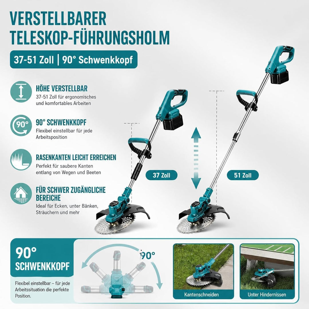 Akku Rasentrimmer &amp; Freischneider, 21V Rasenkantenschneider mit 2 Akkus, Schnittbreite 23 cm, Verste