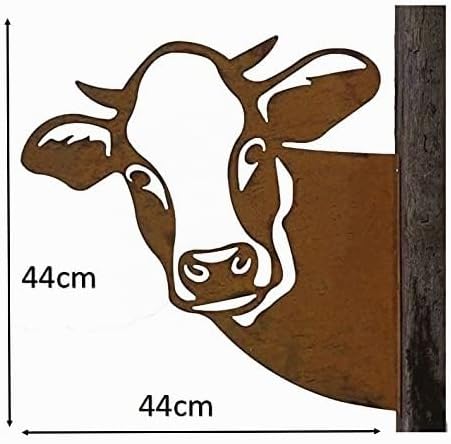 Baumstecker Metall Rost rostige Gartendeko Edelrost Kuh Kuhkopf Wanddekoration 44x44x44cm zum