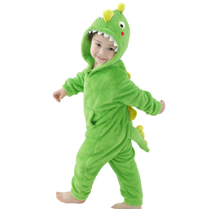 LOLANTA Kinder Dinosaurier Kostüm, Kinder Tier Flanell Strampler Overall, Dunkelgrün