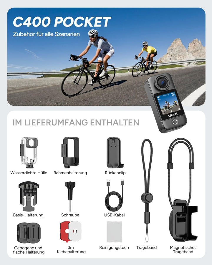 SJCAM C400 Vlogging Camera 4K Videokamera,Pocket Kartenlos,7 Stunden Akku und 6 Achsen Bildstabilisi