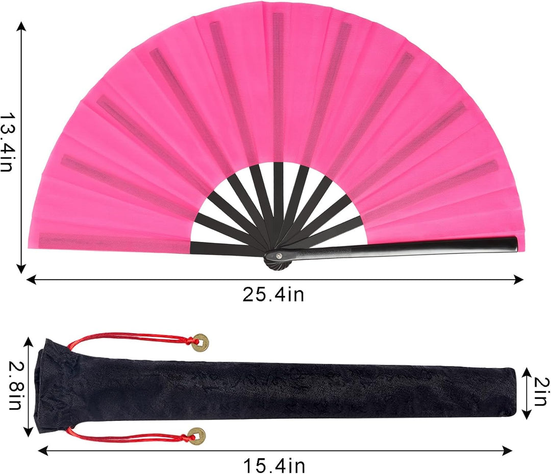 2 Stück Grosse Faltbare Seide Hand Fächer Chinesischer Tai Chi Faltender Handfächer Nylon Tuch Chine