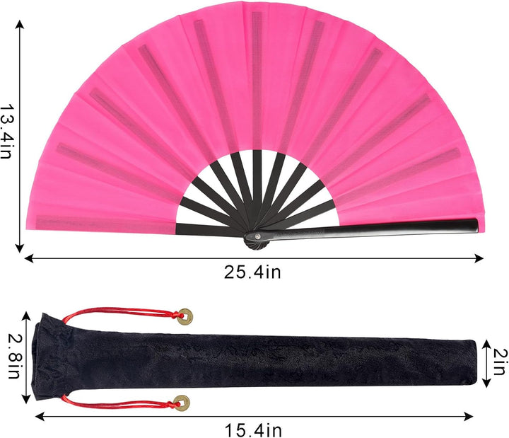 2 Stück Grosse Faltbare Seide Hand Fächer Chinesischer Tai Chi Faltender Handfächer Nylon Tuch Chine