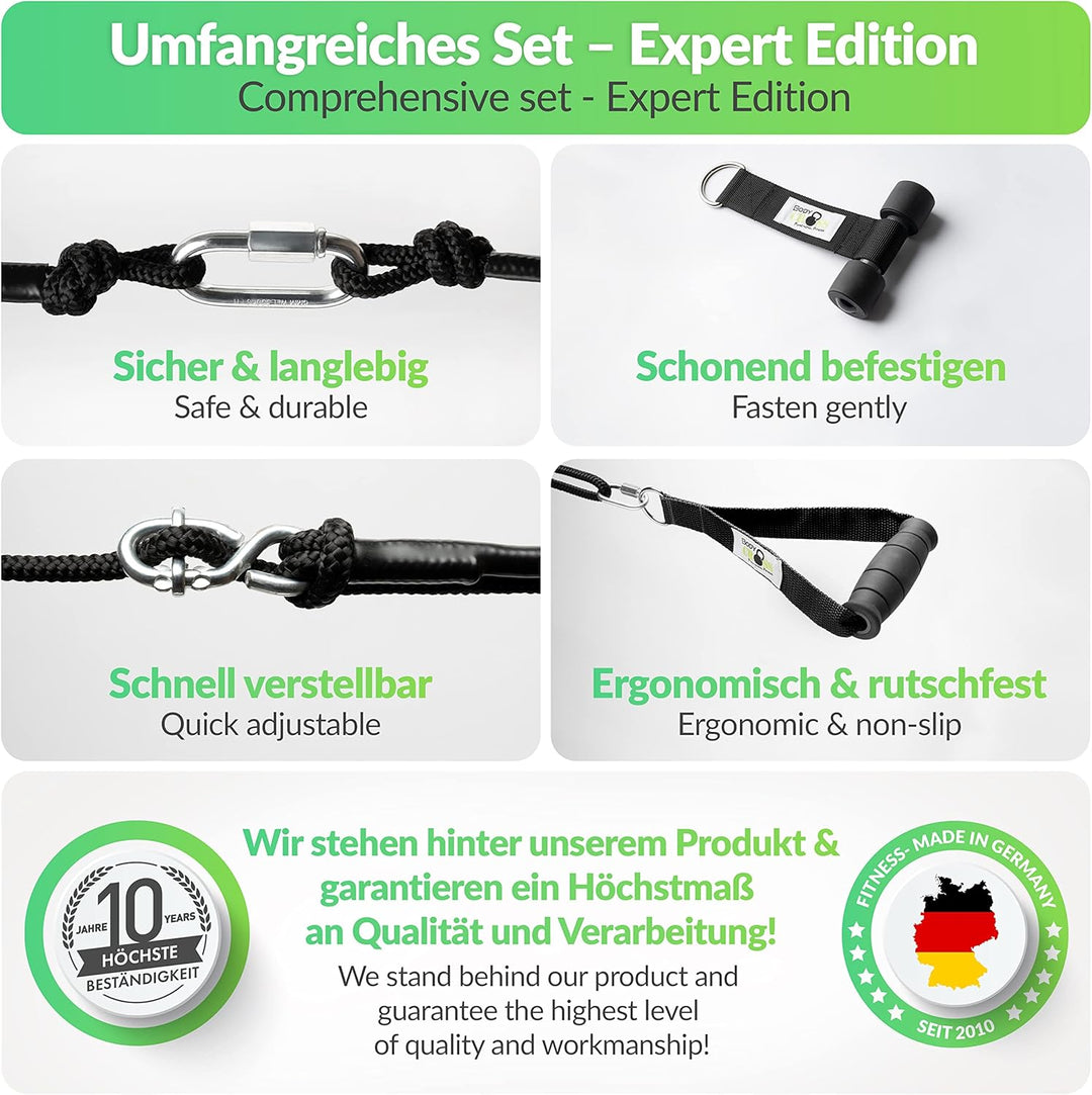 PREMIUM Schlingentrainer, Made in Germany, geprüft & zertifiziert, Slingtrainer Krafttraining Set fü