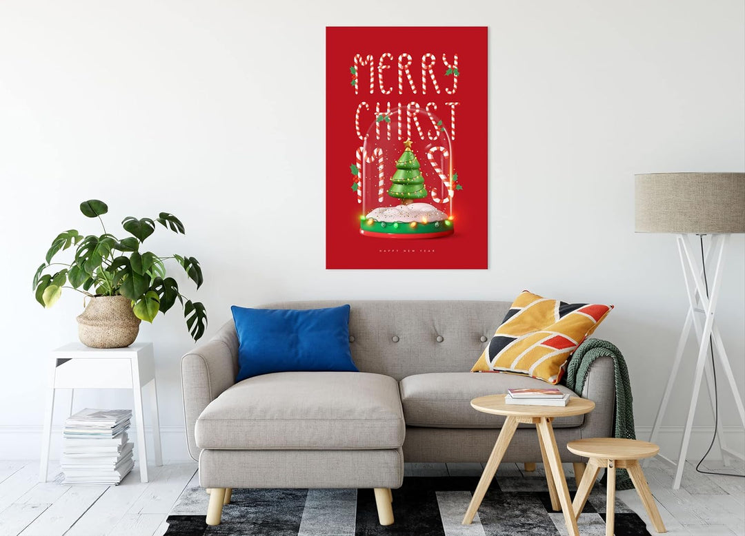 Pixxprint Weihnachts Collection - Schriftzug Glaskugel als Leinwandbild | Grösse: 100x70 cm | Wandbi