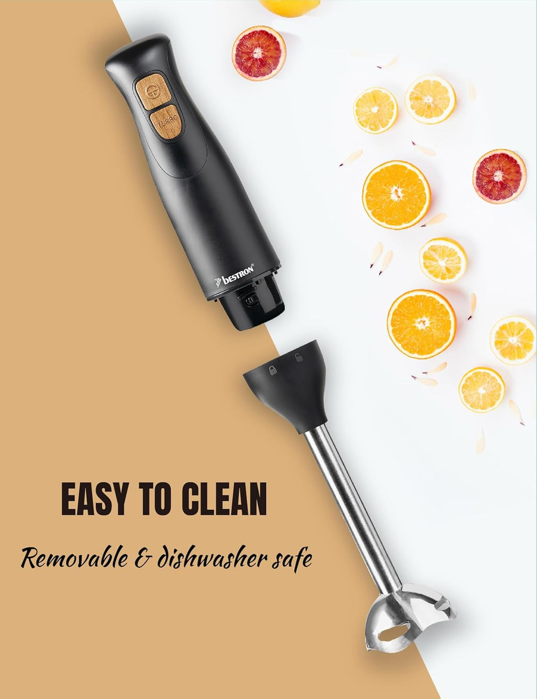 Bestron Stabmixer, Pürierstab mit 2 Geschwindigkeitsstufen & ergonomischer Handgriff, inkl. Turbofun