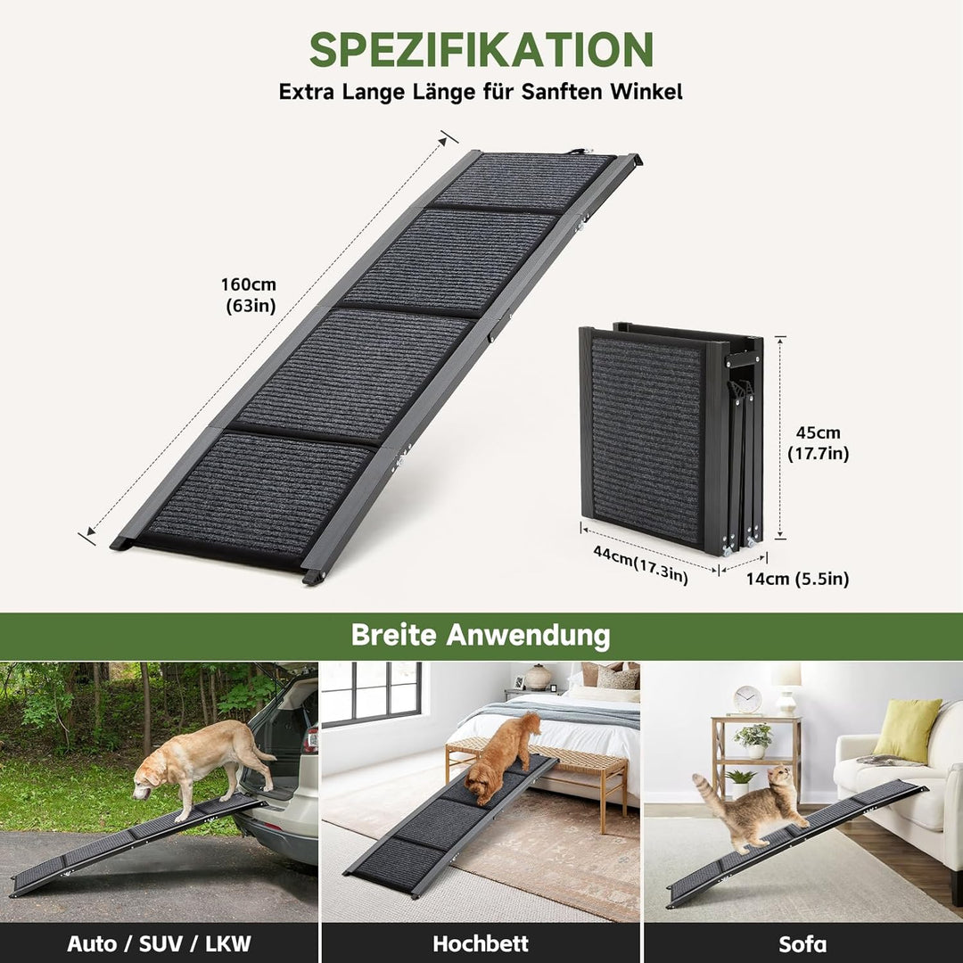 Grosse Hunderampe Auto Klappbar 160CM, Hundetreppe Mit Rutschfester Teppichoberfläche Für Grosse, Mi