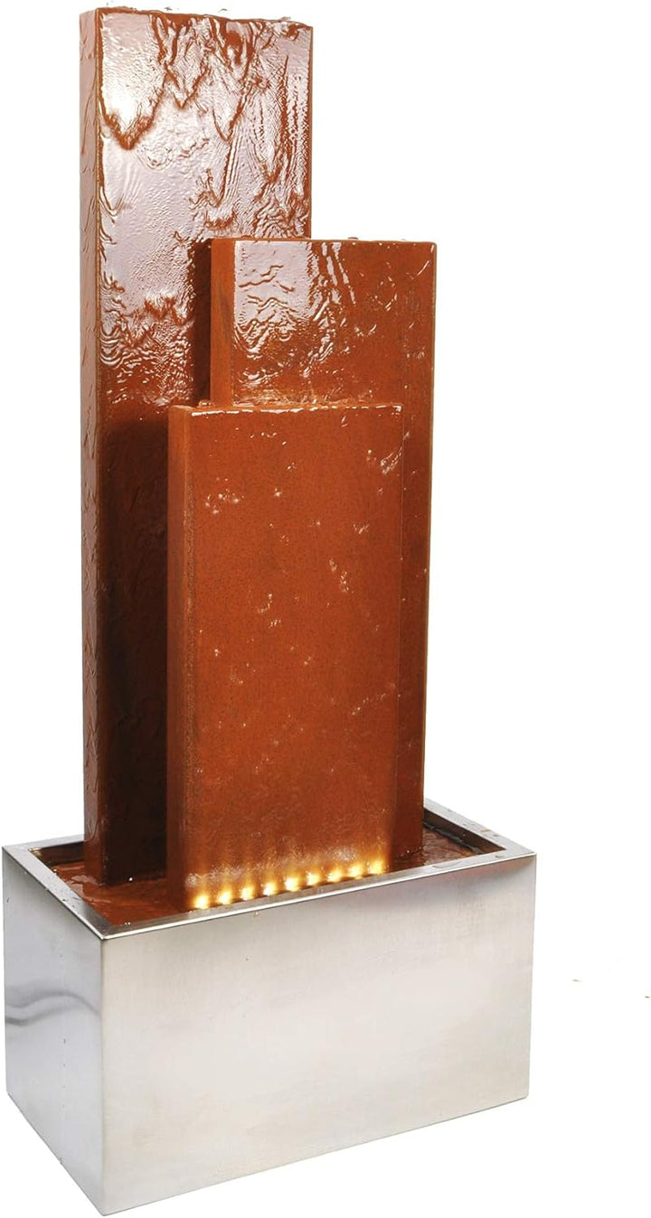 Köhko® Springbrunnen Chile Höhe 104 cm mit LED-Beleuchtung und 3 Wasserwänden aus Cortenstahl und Ed