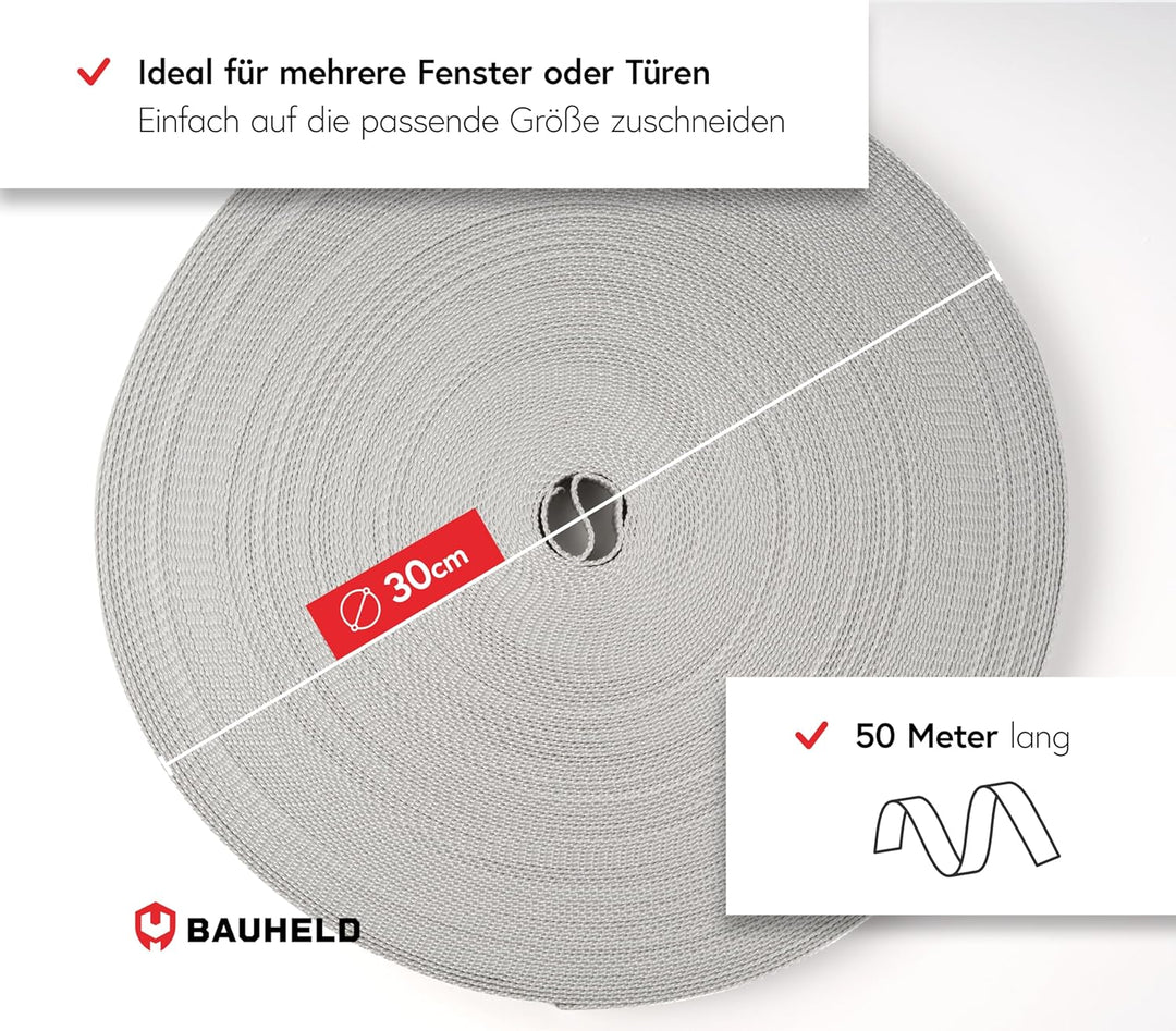 BAUHELD® 50m Rolladengurt 14mm 18mm 20mm 23mm [Made in Germany] Für Rolläden an Türen &amp; Fenster geei