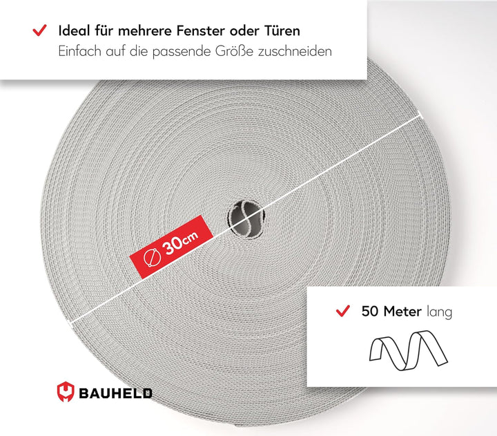BAUHELD® 50m Rolladengurt 14mm 18mm 20mm 23mm [Made in Germany] Für Rolläden an Türen &amp; Fenster geei