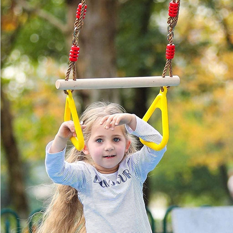 Morwealth Multifunktions Kinderholz Trapeze Schaukel mit Kunststoffringen Turnringe Ringe zum Aufhän