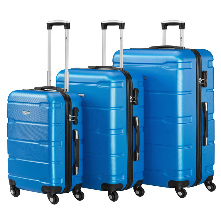 Zelsius Koffer Set 3 Stück, Blau | ABS Hartschalenkoffer mit Zahlenschloss, Doppelrollen und Innen T