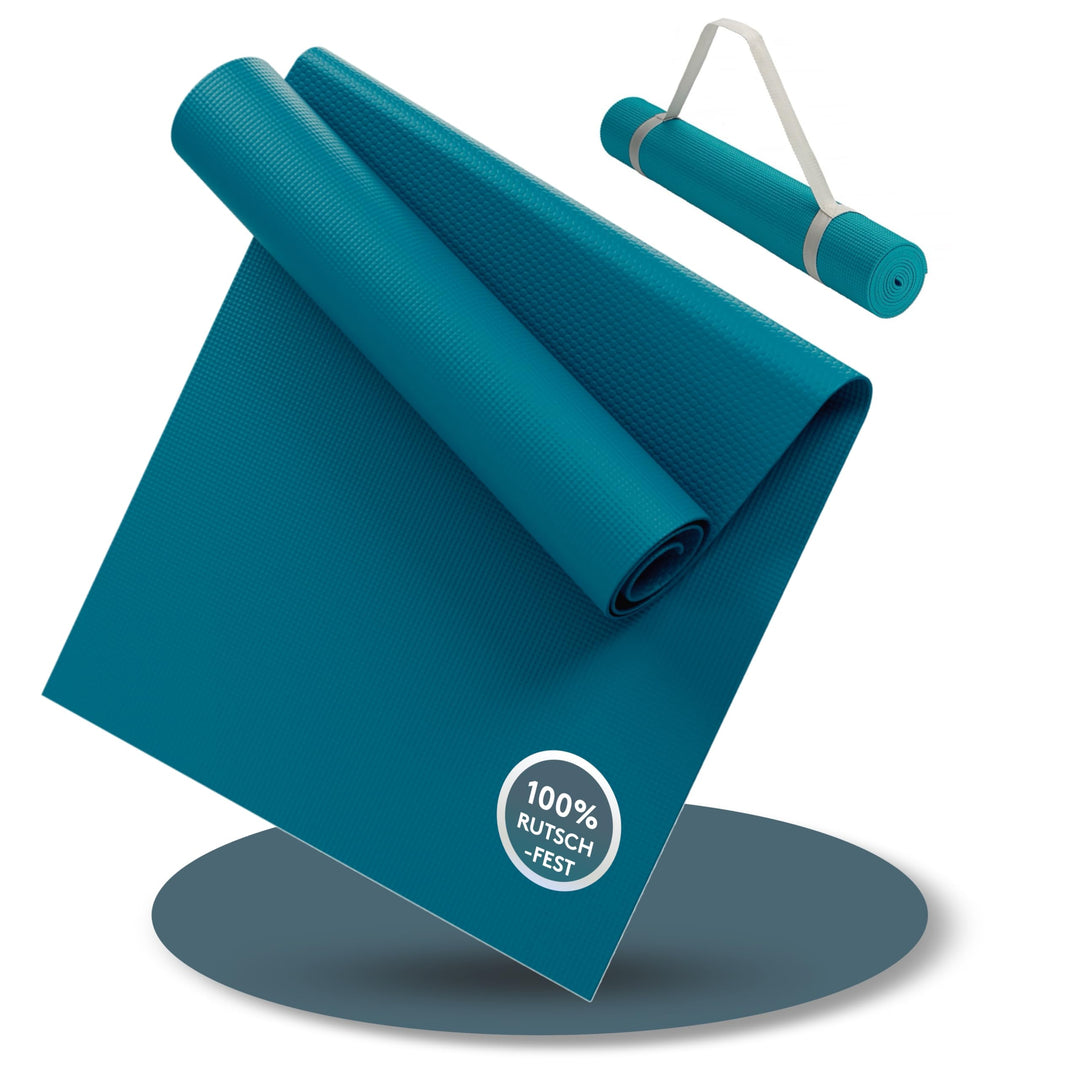 LILENO SPORTS Yoga Matte (180x60cm) inkl. Tragegurt - Sport und Yogamatte extra rutschfest in 4 mm D