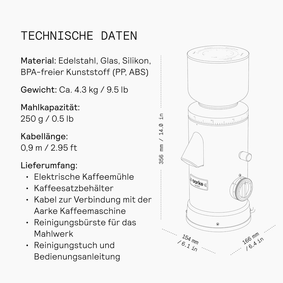 Aarke Kaffeemühle elektrisch – Edelstahl-Kaffeemühle mit einstellbarem Mahlgrad, 64-mm-Mahlscheiben,